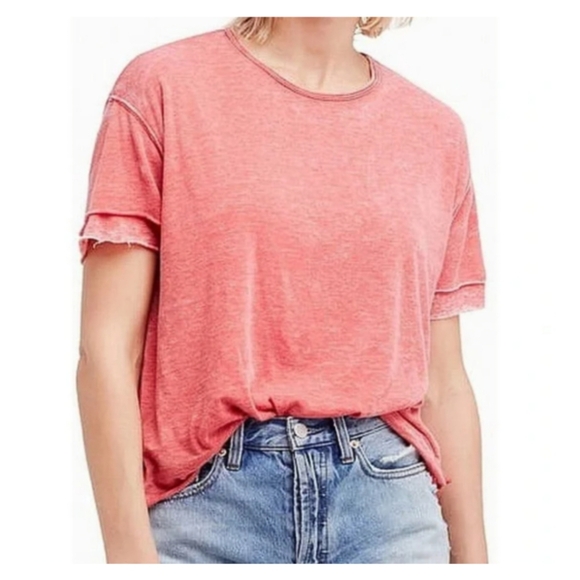 Free People Beach Oversized Boxy Fit Tee Size Medium Coral - Picture 9 of 9